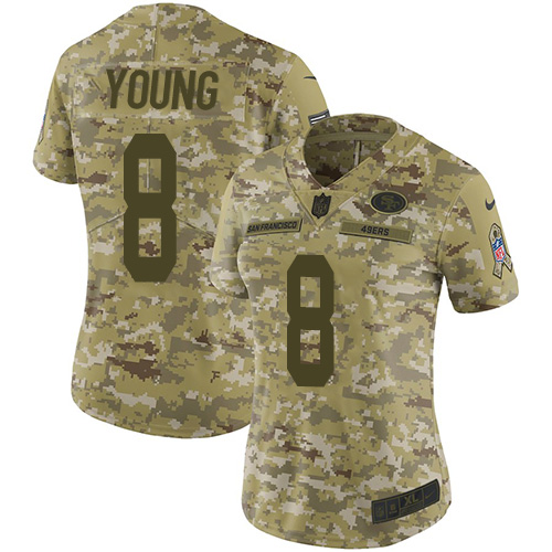 49ers #8 Steve Young Camo Women’s Stitched NFL 2018 Salute To Service Jersey