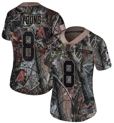 49ers #8 Steve Young Camo Women’s Stitched NFL Rush Realtree Jersey