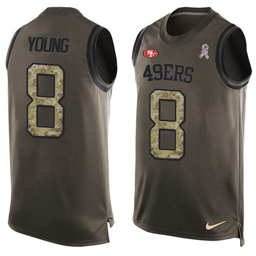 49ers #8 Steve Young Green Men’s Stitched NFL Salute To Service Tank Top Jersey
