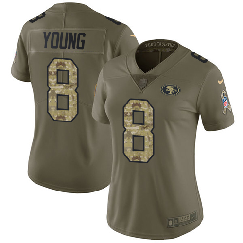 49ers #8 Steve Young Olive/Camo Women’s Stitched NFL 2017 Salute To Service Jersey