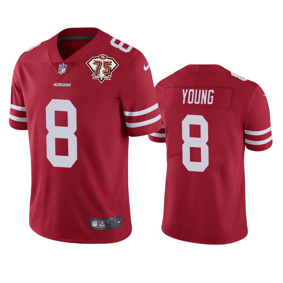 49ers #8 Steve Young Red Men’s 75th Anniversary Stitched NFL Vapor Untouchable Jersey