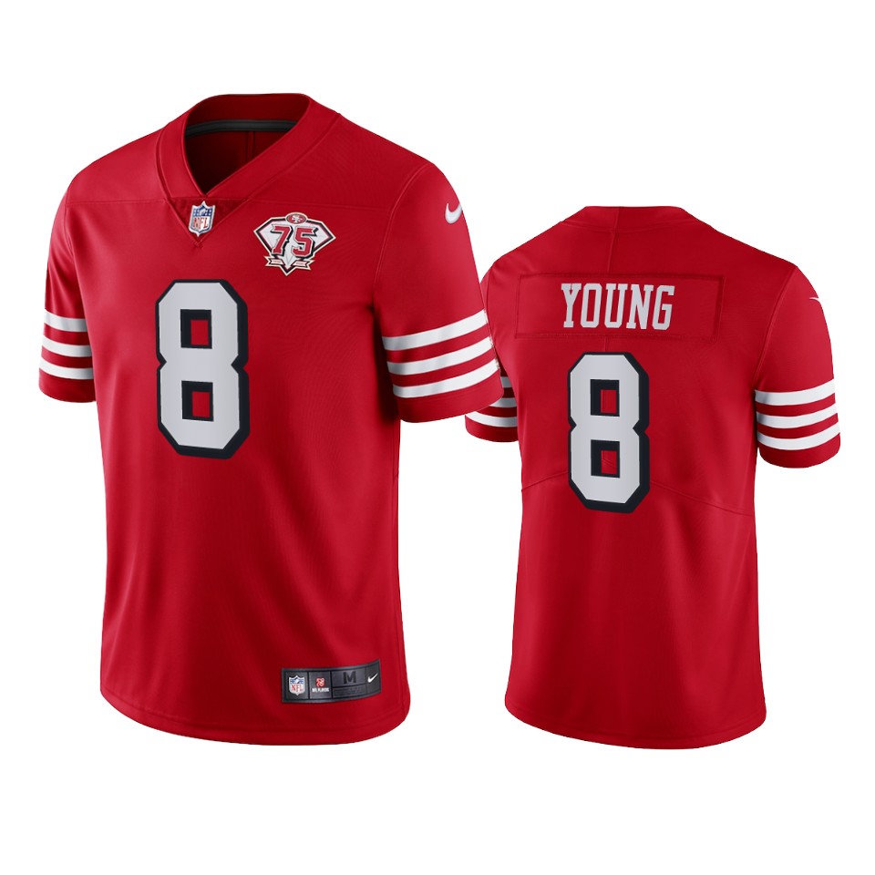 49ers #8 Steve Young Red Rush Men’s 75th Anniversary Stitched NFL Vapor Untouchable Jersey