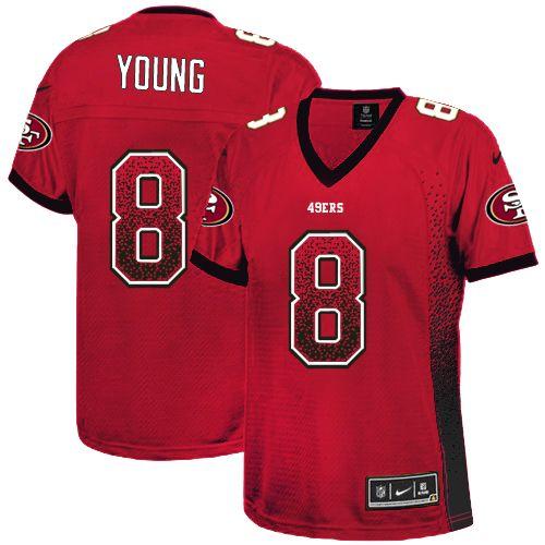 49ers #8 Steve Young Red Team Color Women’s Stitched NFL Elite Drift Fashion Jersey