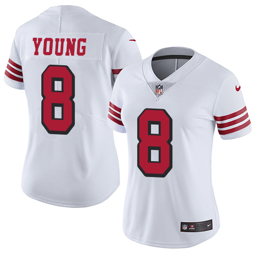 49ers #8 Steve Young White Rush Women’s Stitched NFL Vapor Untouchable Jersey