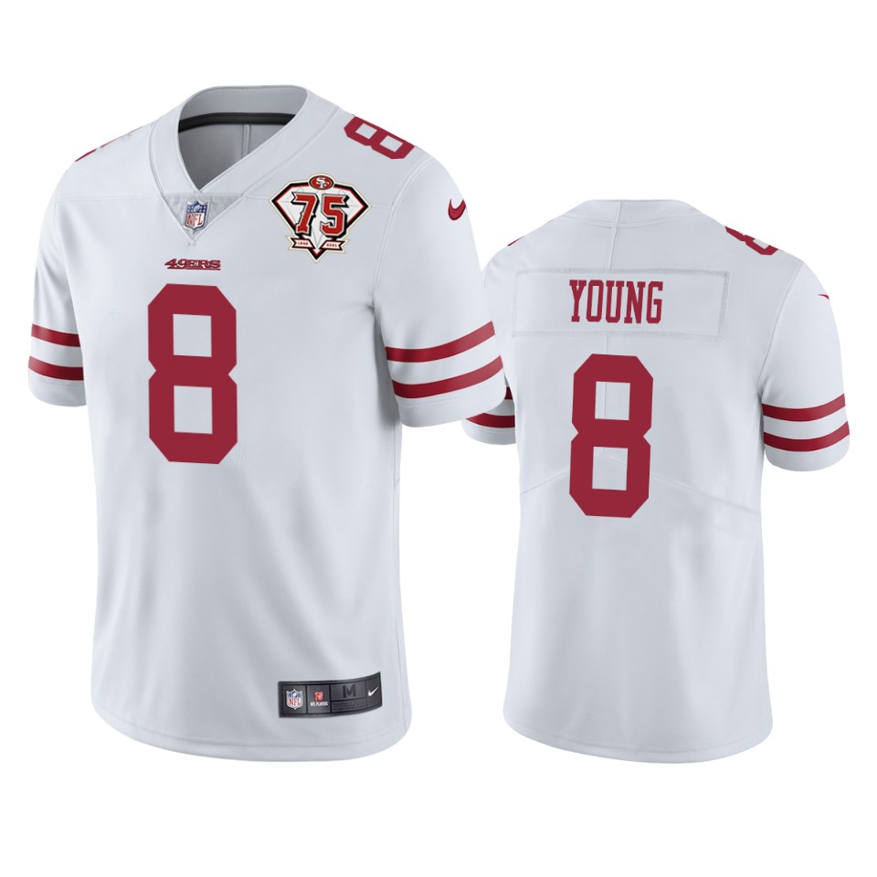 49ers #8 Steve Young White Youth 75th Anniversary Stitched NFL Vapor Untouchable Jersey