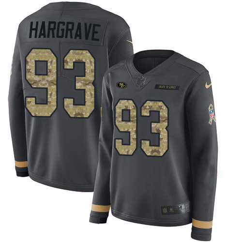 49ers #93 Javon Hargrave Anthracite Salute To Service Women’s Stitched NFL Therma Long Sleeve Jersey