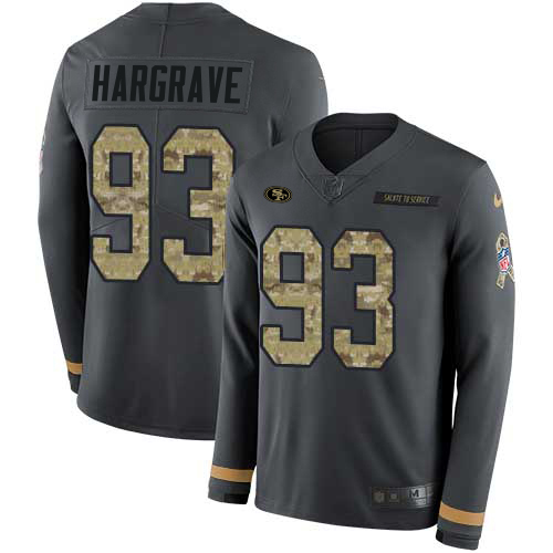 49ers #93 Javon Hargrave Anthracite Salute To Service Youth Stitched NFL Therma Long Sleeve Jersey