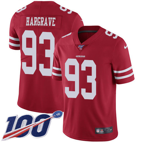 49ers #93 Javon Hargrave Red Team Color Men’s Stitched NFL 100th Season Vapor Jersey