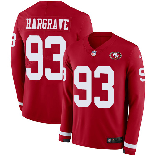 49ers #93 Javon Hargrave Red Team Color Men’s Stitched NFL Therma Long Sleeve Jersey