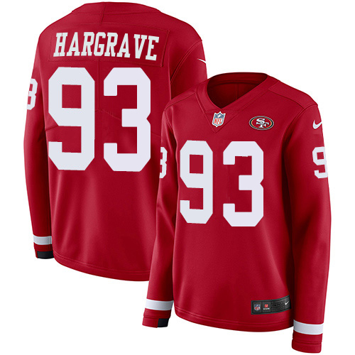 49ers #93 Javon Hargrave Red Team Color Women’s Stitched NFL Therma Long Sleeve Jersey