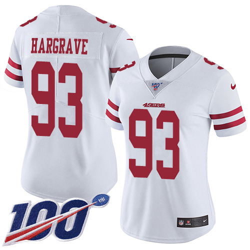 49ers #93 Javon Hargrave White Women’s Stitched NFL 100th Season Vapor Jersey