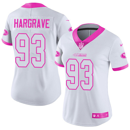 49ers #93 Javon Hargrave White/Pink Women’s Stitched NFL Rush Fashion Jersey
