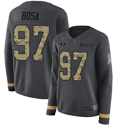 49ers #97 Nick Bosa Anthracite Salute To Service Women’s Stitched NFL Therma Long Sleeve Jersey