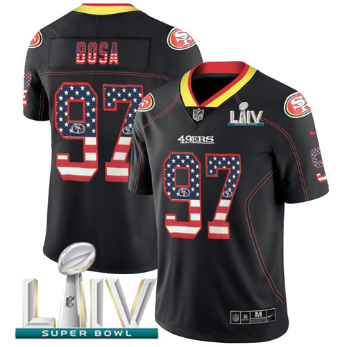 49ers #97 Nick Bosa Black Super Bowl LIV 2020 Men’s Stitched NFL Rush USA Flag Jersey