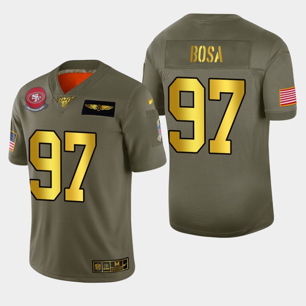 49ers #97 Nick Bosa Men’s Olive Gold 2019 Salute To Service NFL 100 Jersey