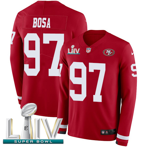 49ers #97 Nick Bosa Red Super Bowl LIV 2020 Team Color Men’s Stitched NFL Therma Long Sleeve Jersey