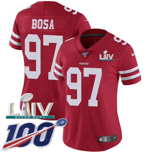 49ers #97 Nick Bosa Red Super Bowl LIV 2020 Team Color Women’s Stitched NFL 100th Season Vapor Jersey