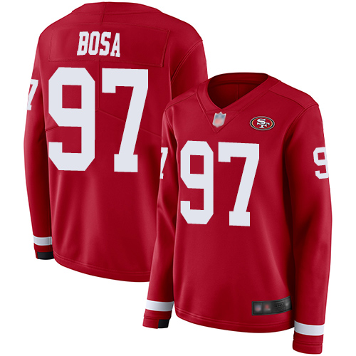 49ers #97 Nick Bosa Red Team Color Women’s Stitched NFL Therma Long Sleeve Jersey