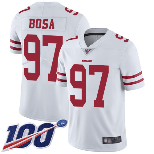 49ers #97 Nick Bosa White Men’s Stitched NFL 100th Season Vapor Jersey