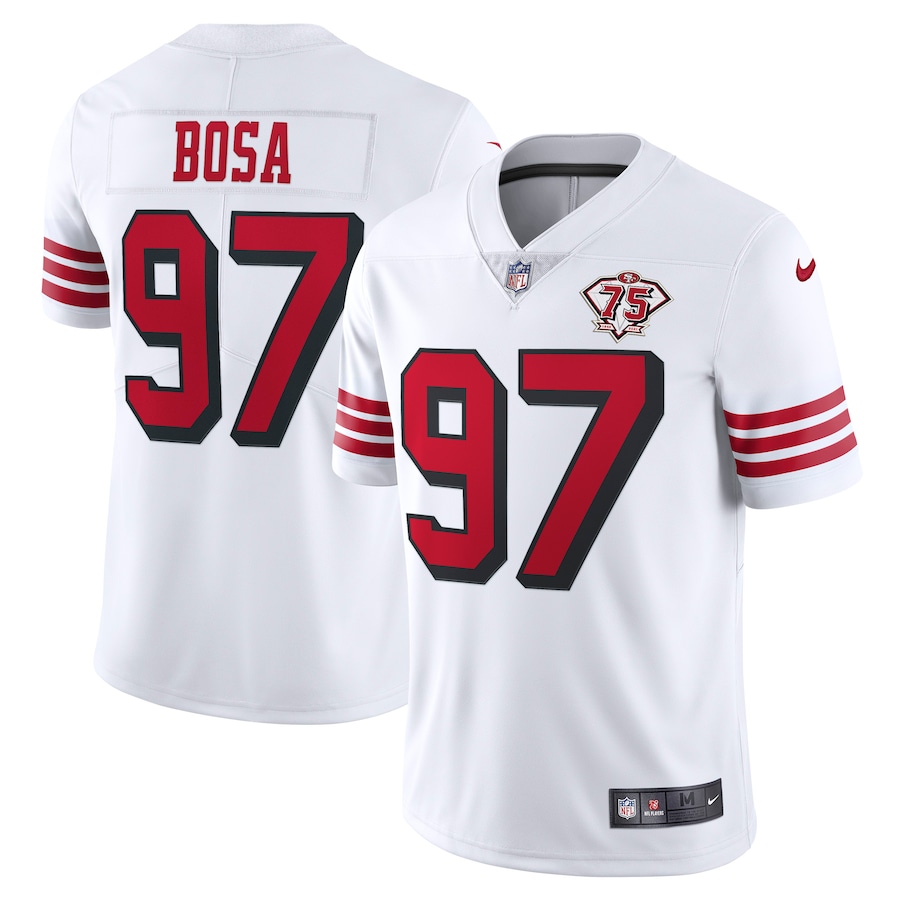 49ers #97 Nick Bosa White Rush Men’s 75th Anniversary Stitched NFL Vapor Untouchable Jersey