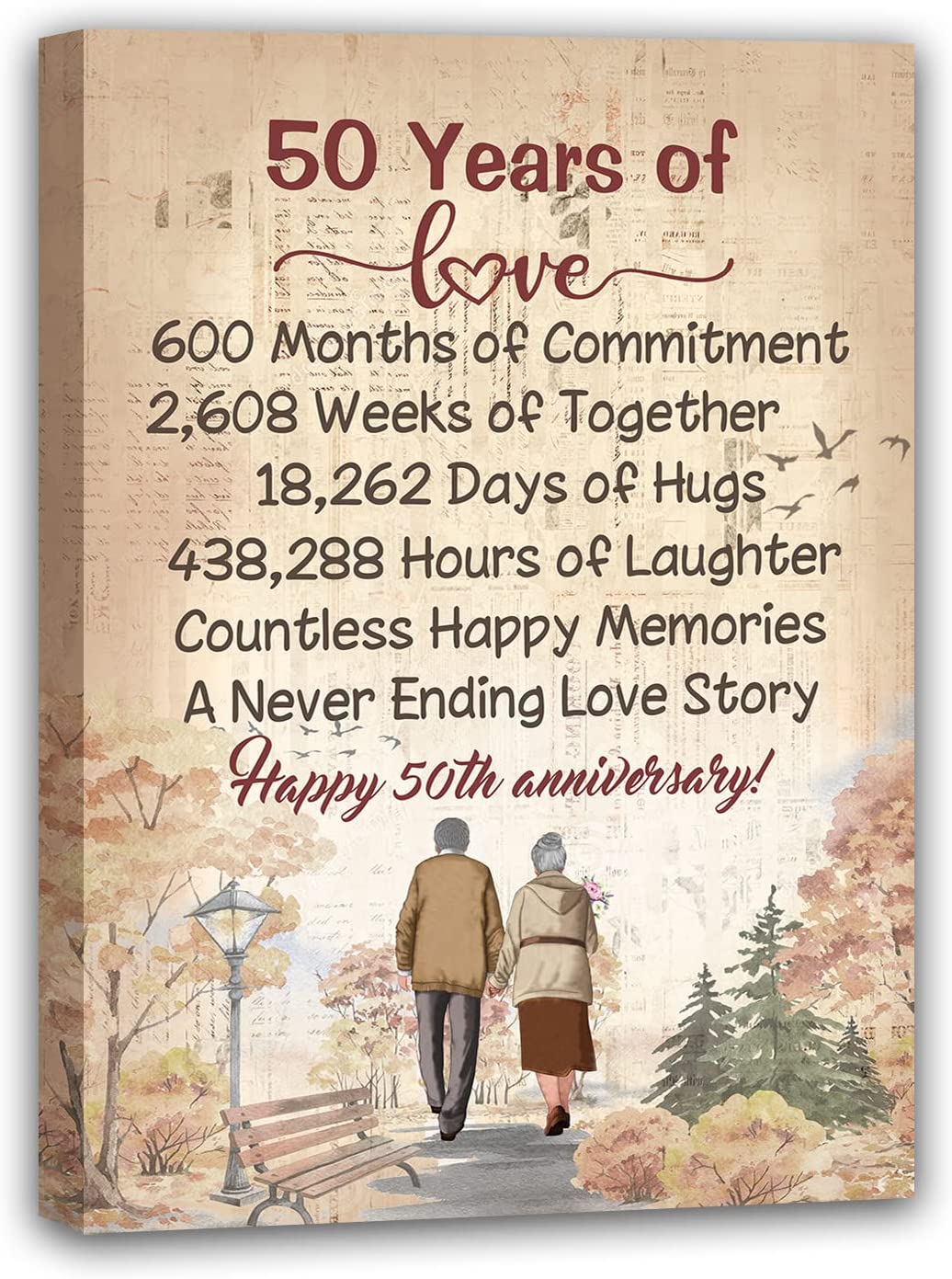 50th Anniversary Wedding Canvas for Wife Husband Couple, 50 Years of Marriage Celebration Prints, Valentine’s Day Gift