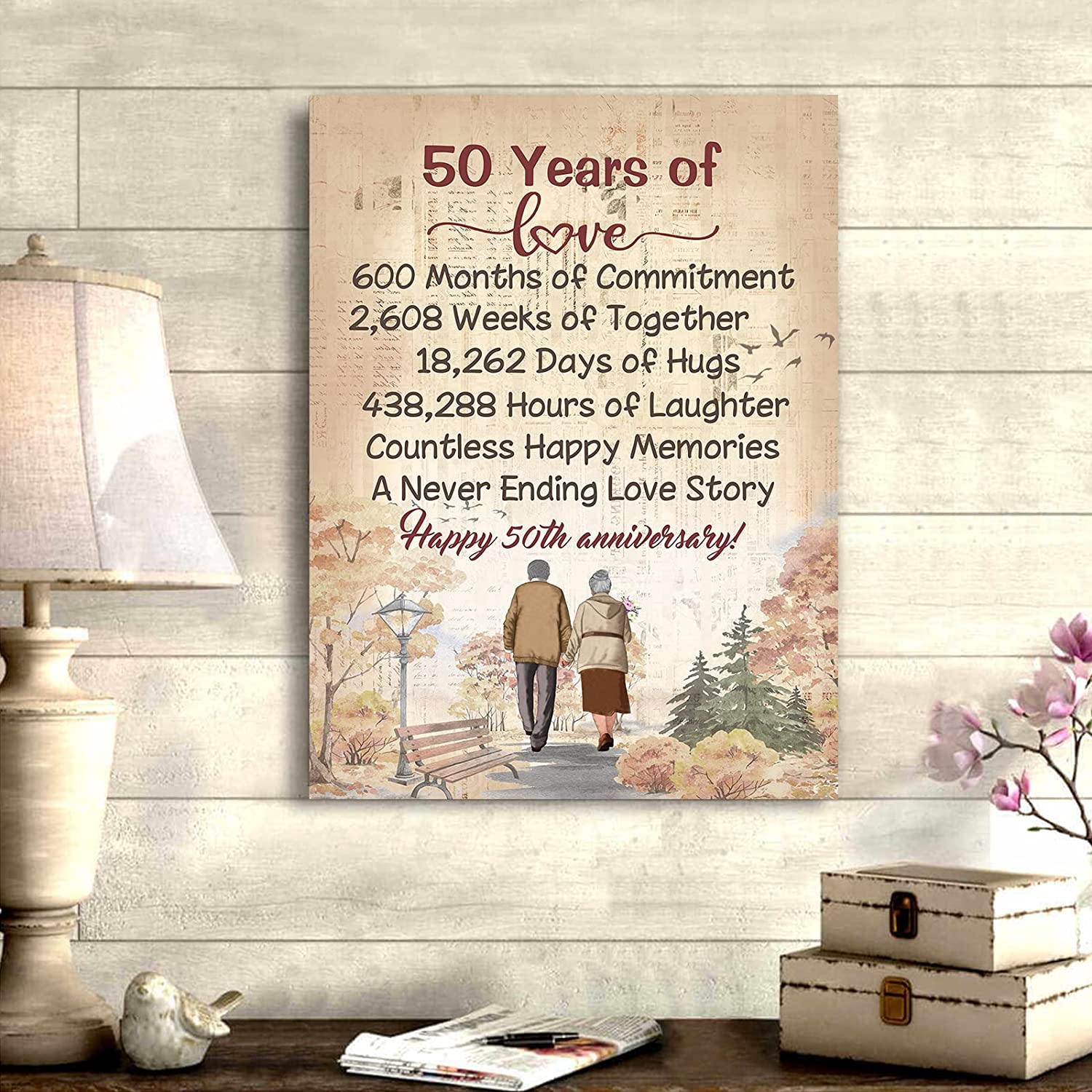50th Anniversary Wedding Canvas for Wife Husband Couple, 50 Years of Marriage Celebration Prints, Valentine’s Day Gift