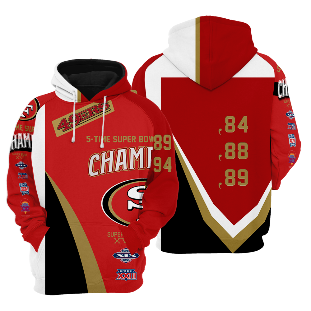 5 Times Super Bowl Champions San Francisco 49Ers All Prizes 3D Hoodie Jersey Hoodie