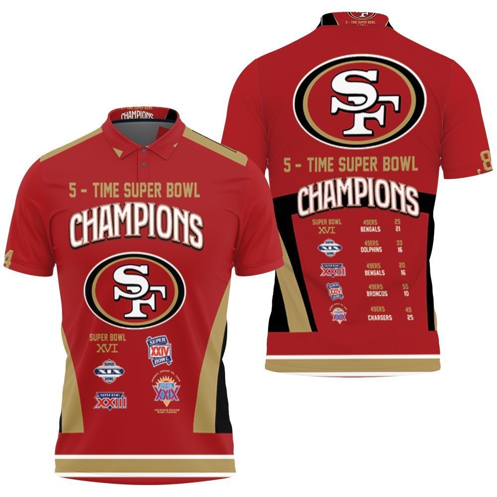 5 Times Super Bowl Champions San Francisco 49Ers All Prizes 3D Polo Shirt