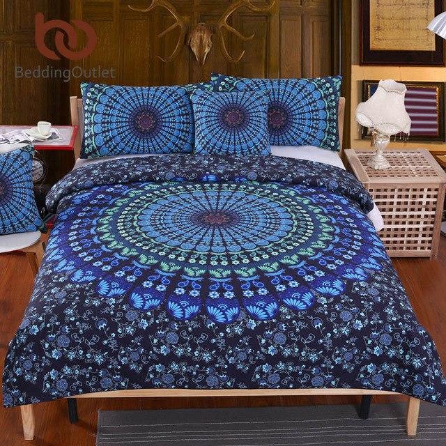 5Pcs Bed In A Bag Twin Full Queen King Blue Mandala Quilt Cover Exotic Pattern 3D Customized Duvet Cover Bedding Set