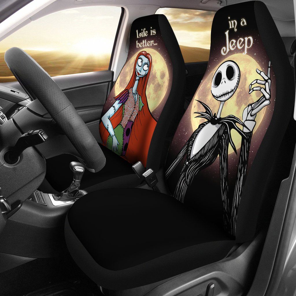 616 Jack Life Is Better in a Jeep Jack Skellington and Sally Car Seat Cover Universal Fit
