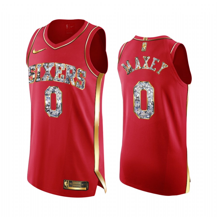 76ers #0 Tyrese Maxey Red Jersey Diamond Edition 2022 NBA Playoffs