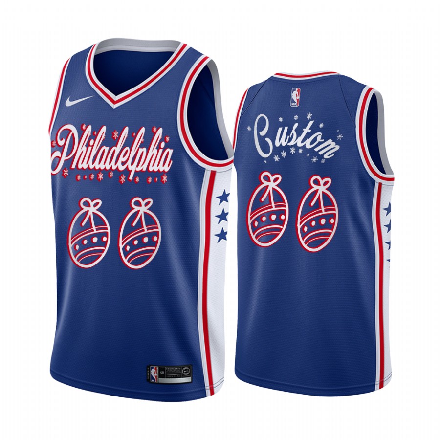 76ers Custom 2020 Xmas Jersey Festive Special Edition Blue