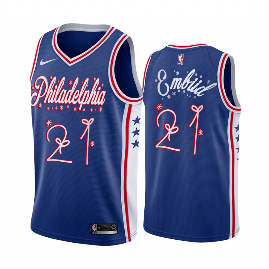 76ers Joel Embiid 2020 Xmas Jersey Festive Special Edition Blue
