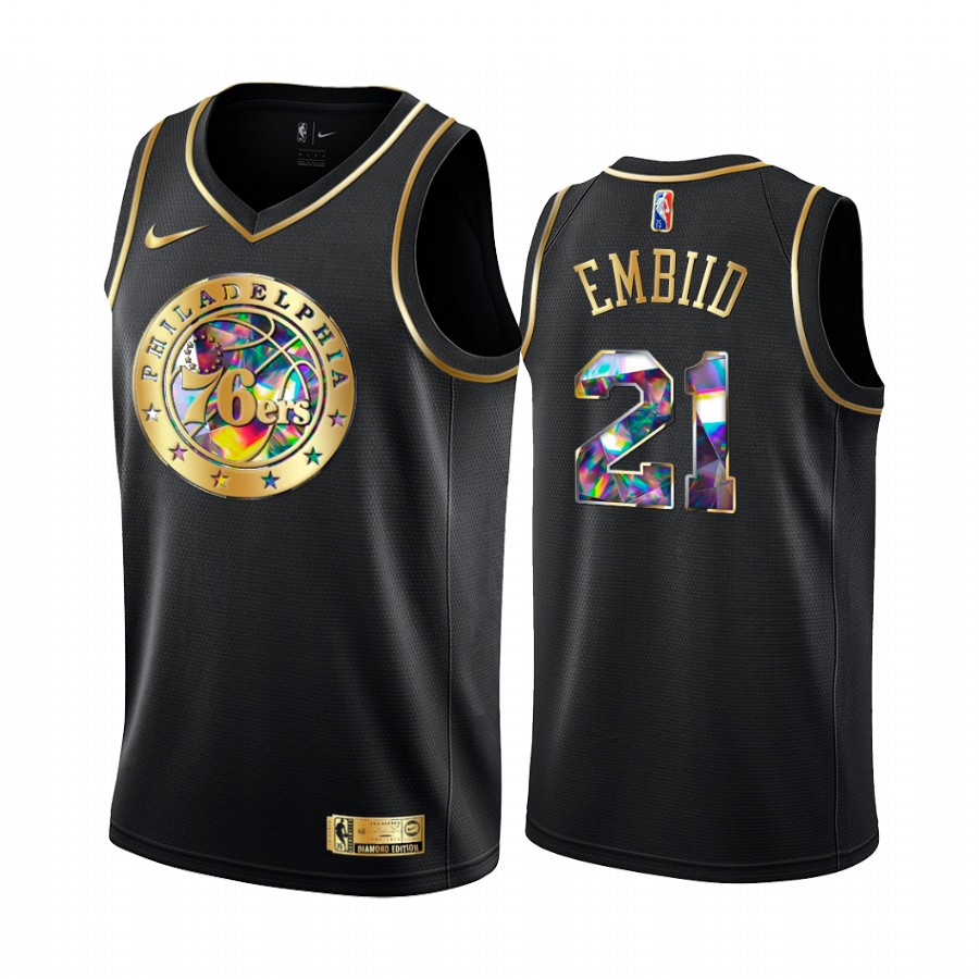 76ers Joel Embiid Diamond Logo Black 2021-22 Jersey NBA 75th Season