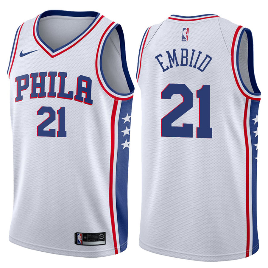 76ers Male Joel Embiid #21 NBA 2017-18 Association White Jersey