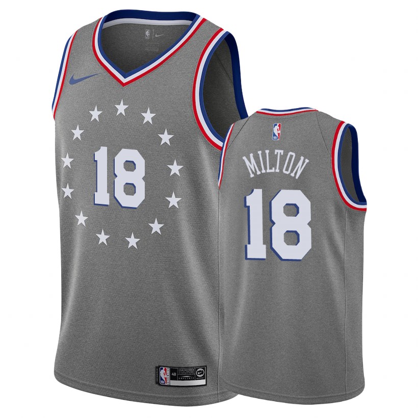 76ers Male Shake Milton #18 2018-19 City Edition Gray Jersey