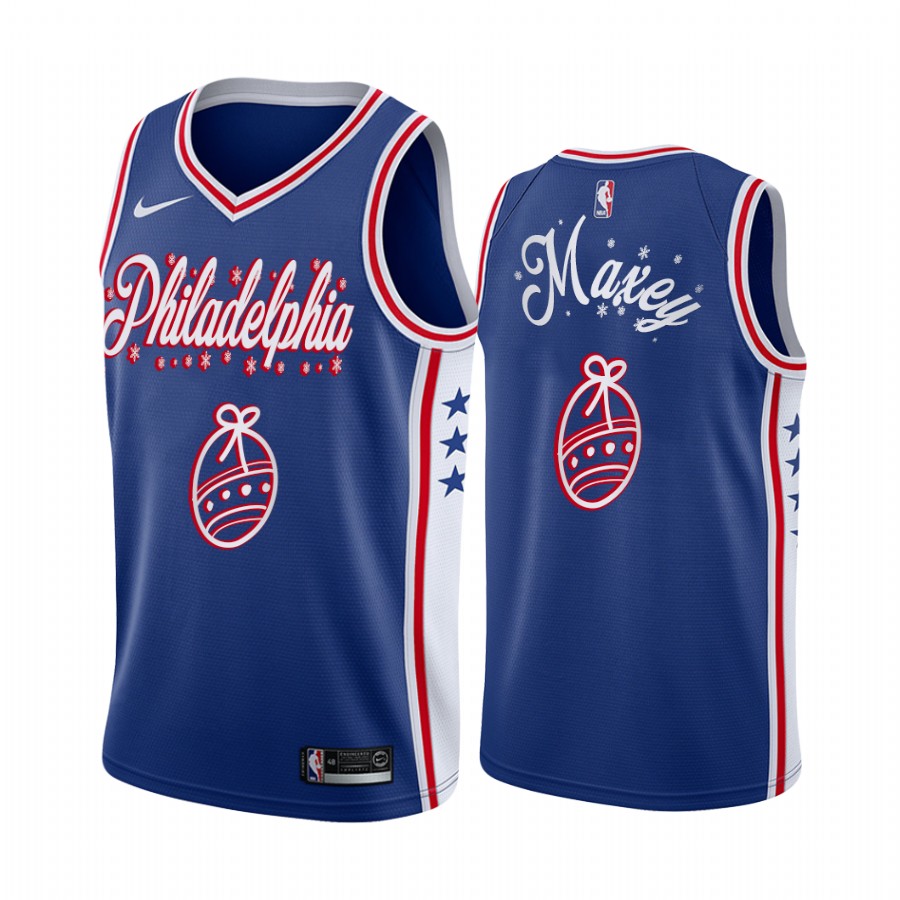 76ers Tyrese Maxey 2020 Xmas Jersey Festive Special Edition Blue