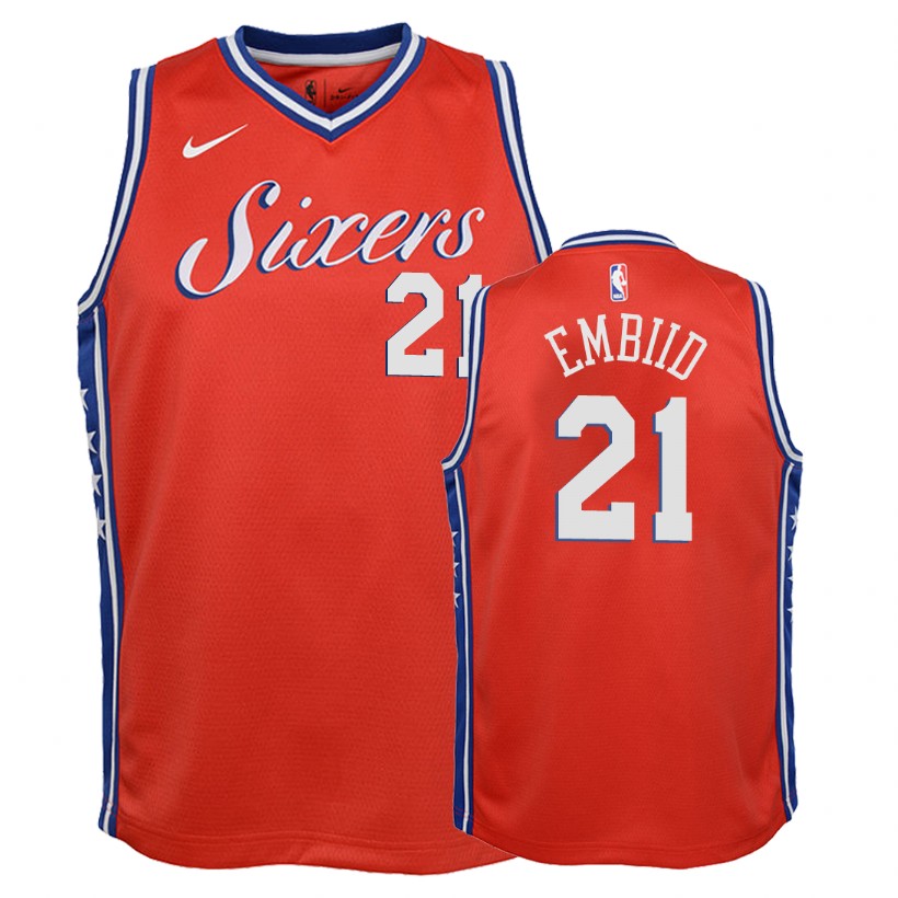 76ers Youth's Joel Embiid #21 Statement Edition Red Jersey