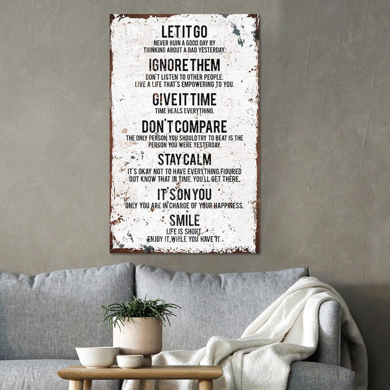 7 Rules Of Life Inspirational Quote Canvas Print Wall Art Office Decor, Inspiration Modern Art Home Decor Motivational Sign, Positive Saying
