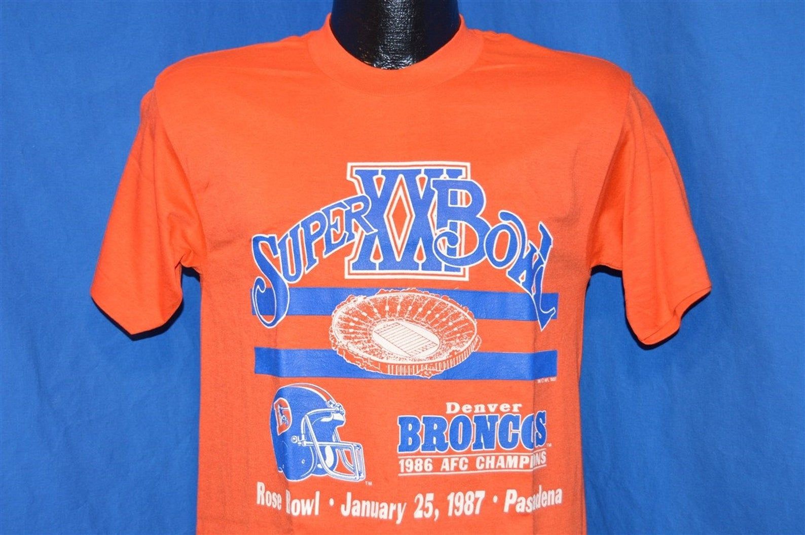 80S Denver Broncos 1987 Super Bowl Xxi Rose Bowl Football Vintage T-Shirt