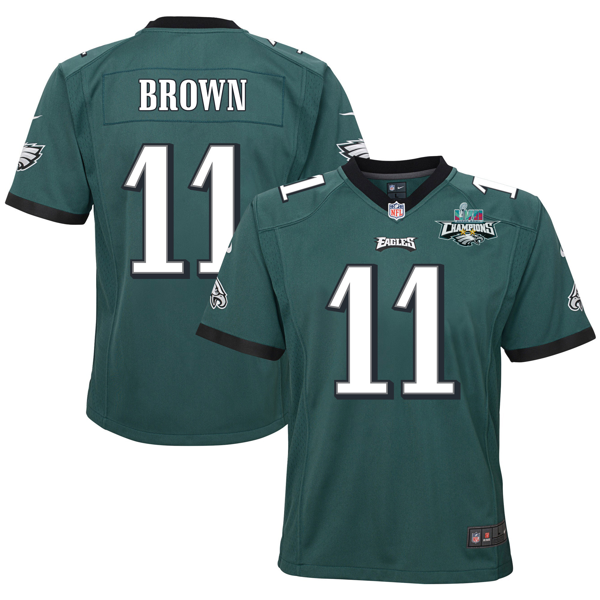 A.J. Brown 11 Philadelphia Eagles Super Bowl LVII Champions 2 Stars 2 Stars Youth Game Stitched Jersey – Black