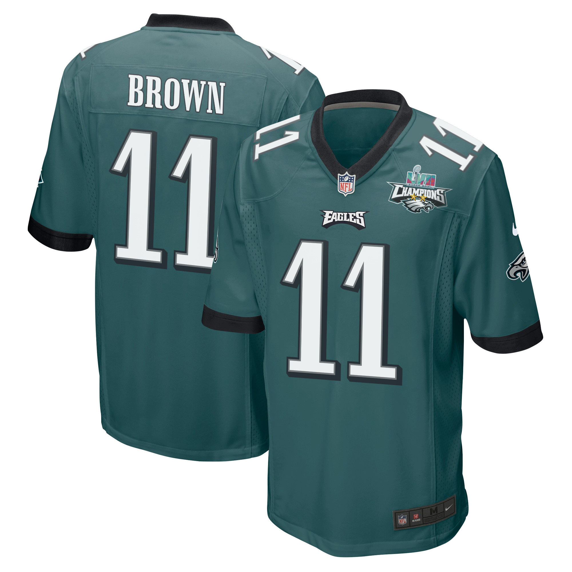 A.J. Brown 11 Philadelphia Eagles Super Bowl LVII Champions 2 Stars Men Game Stitched Jersey – Midnight Green