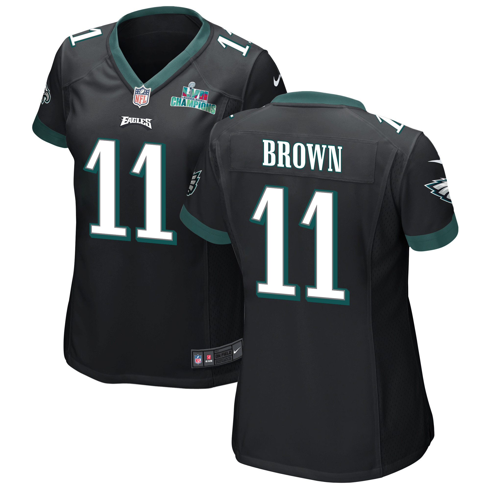 A.J. Brown 11 Philadelphia Eagles Super Bowl LVII Champions Women Game Stitched Jersey – Black