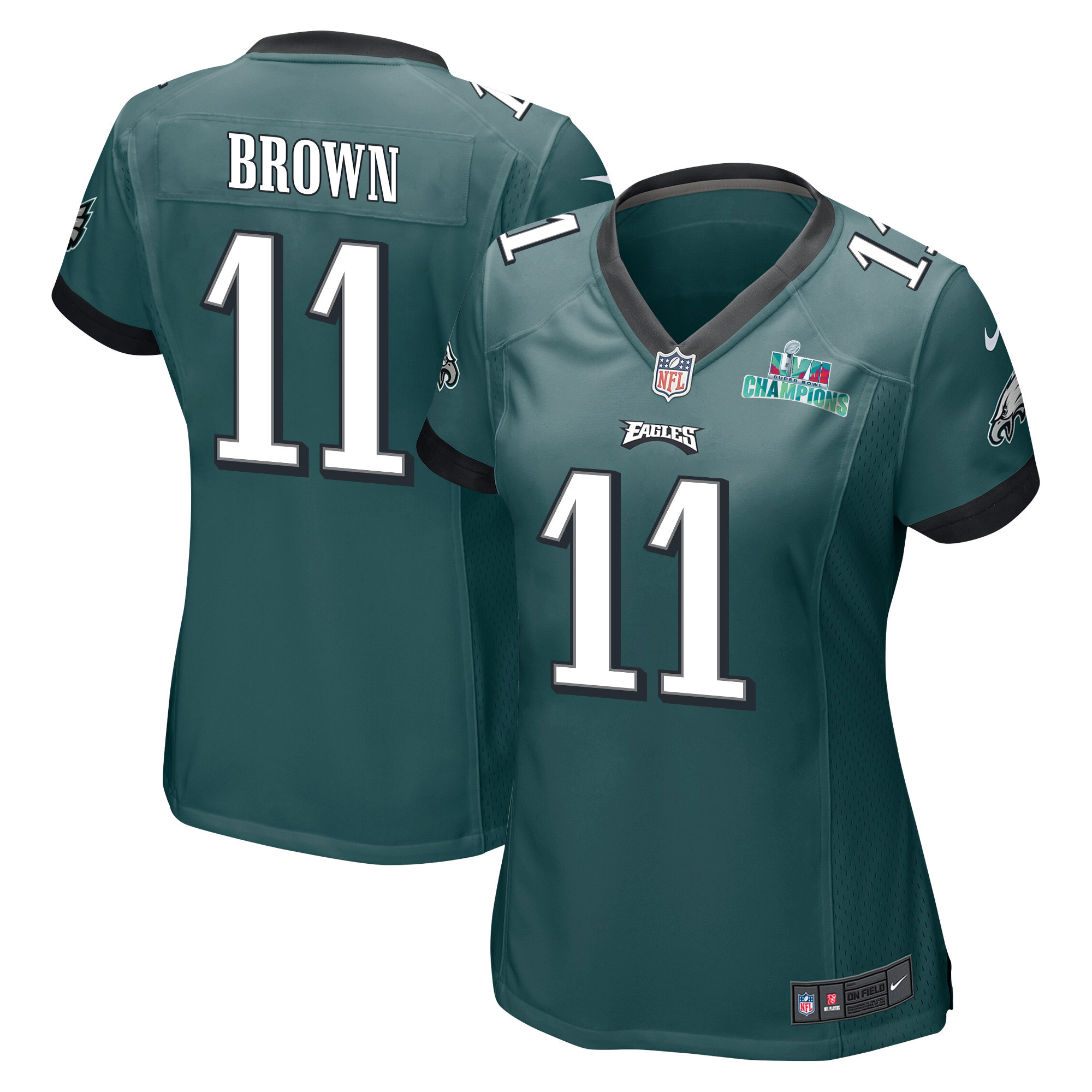 A.J. Brown 11 Philadelphia Eagles Super Bowl LVII Champions Women Game Stitched Jersey – Midnight Green