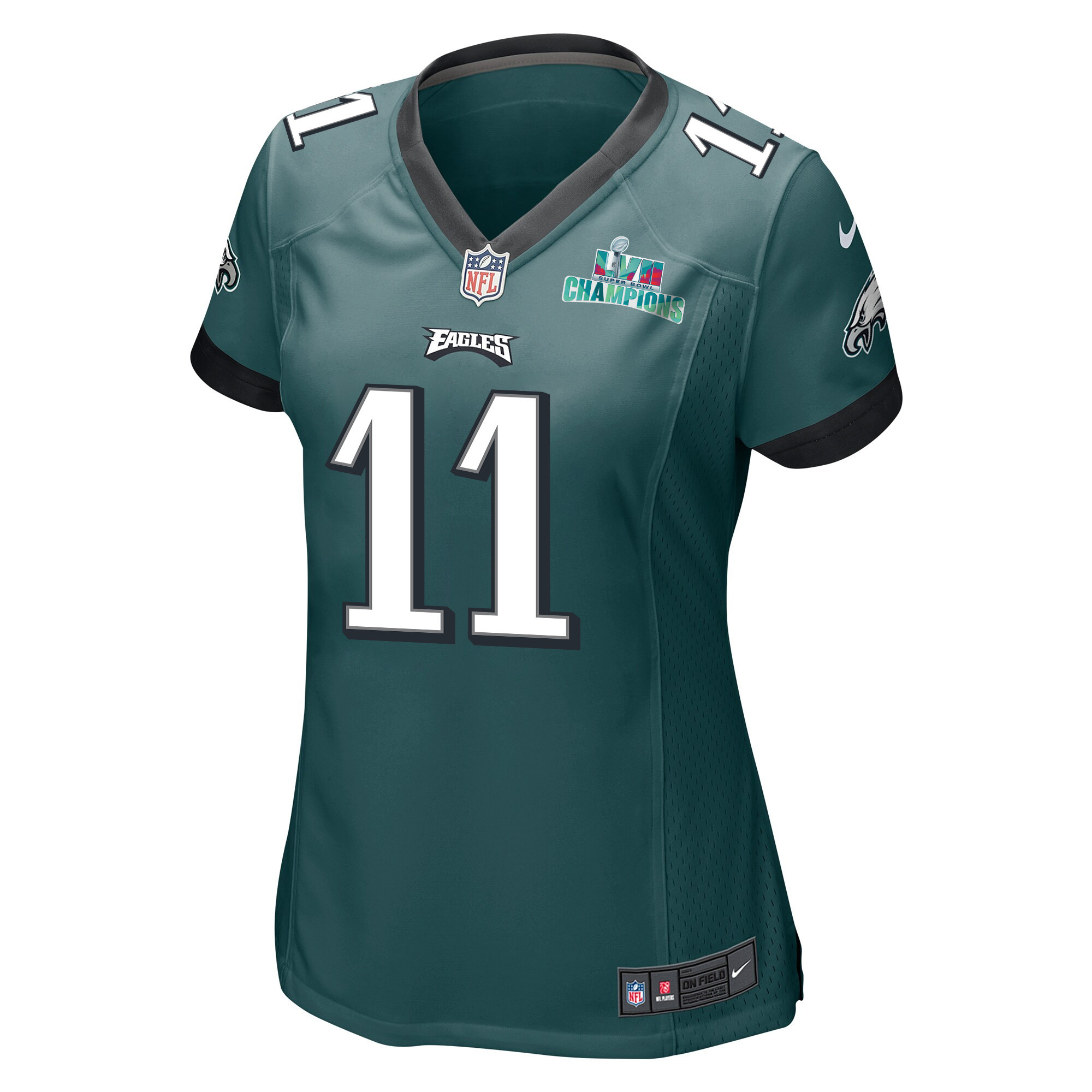 A.J. Brown 11 Philadelphia Eagles Super Bowl LVII Champions Women Game Stitched Jersey – Midnight Green