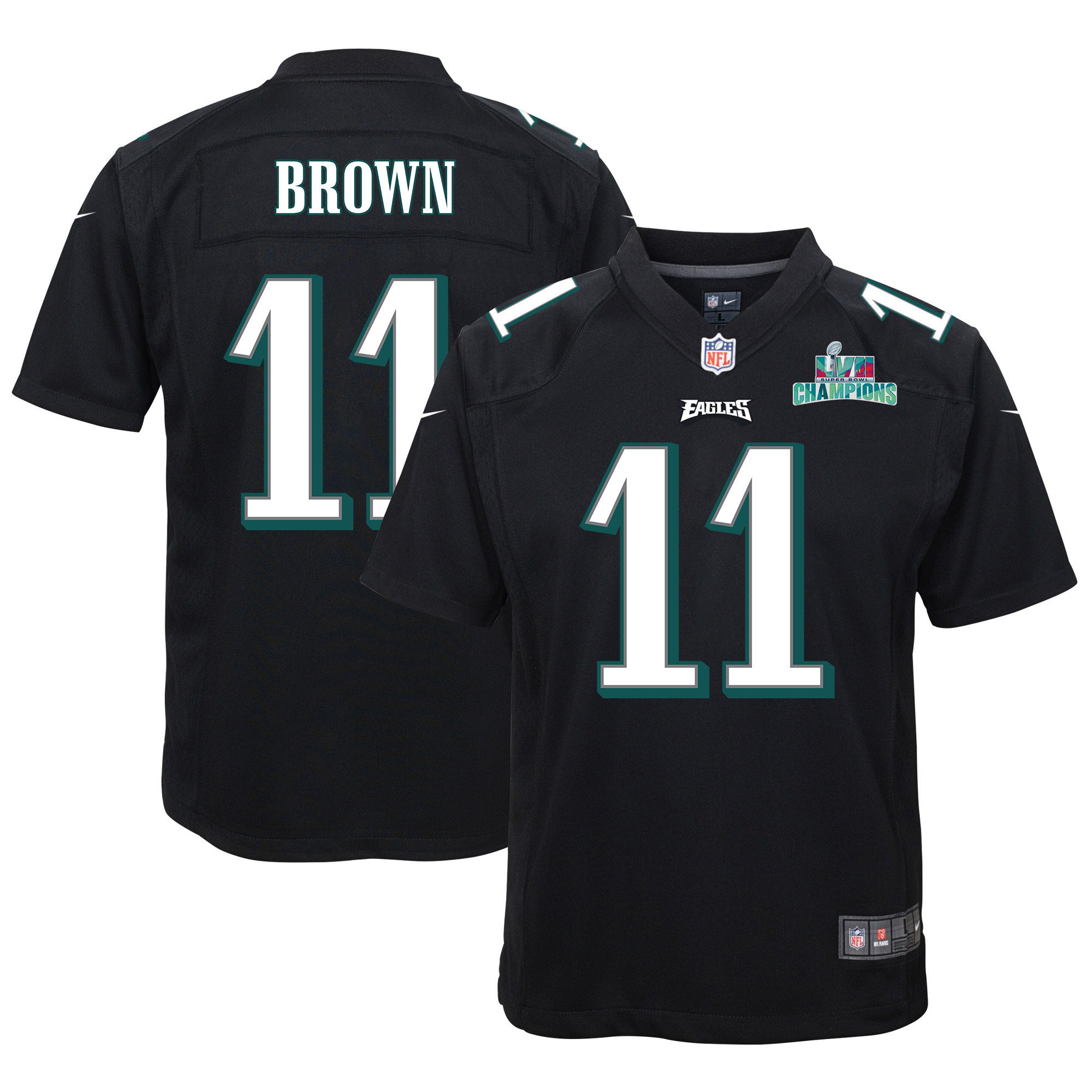A.J. Brown 11 Philadelphia Eagles Super Bowl LVII Champions Youth Game Stitched Jersey – Black