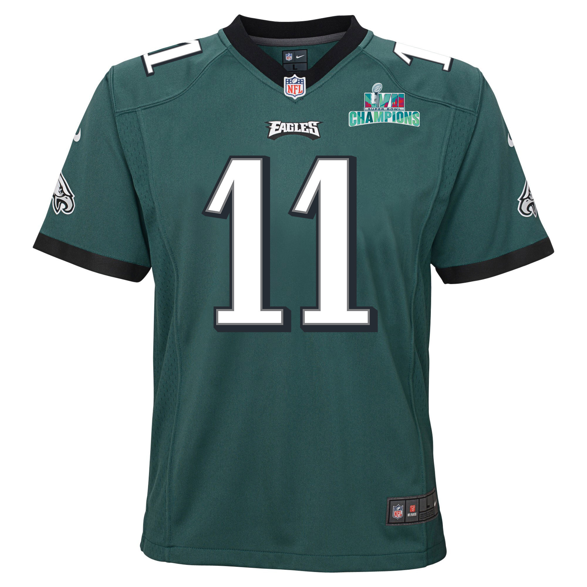 A.J. Brown 11 Philadelphia Eagles Super Bowl LVII Champions Youth Game Stitched Jersey – Midnight Green