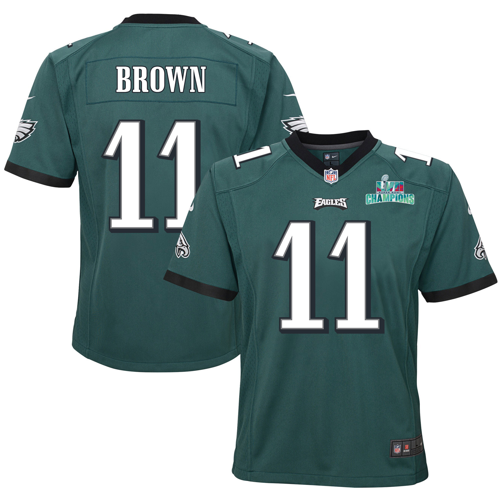 A.J. Brown 11 Philadelphia Eagles Super Bowl LVII Champions Youth Game Stitched Jersey – Midnight Green