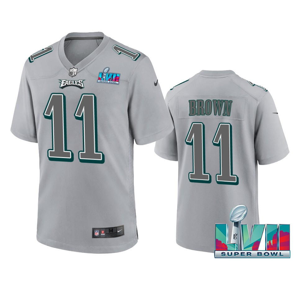 A.J. Brown 11 Philadelphia Eagles Super Bowl LVII Patch Atmosphere Fashion Game Stitched Jersey – Gray