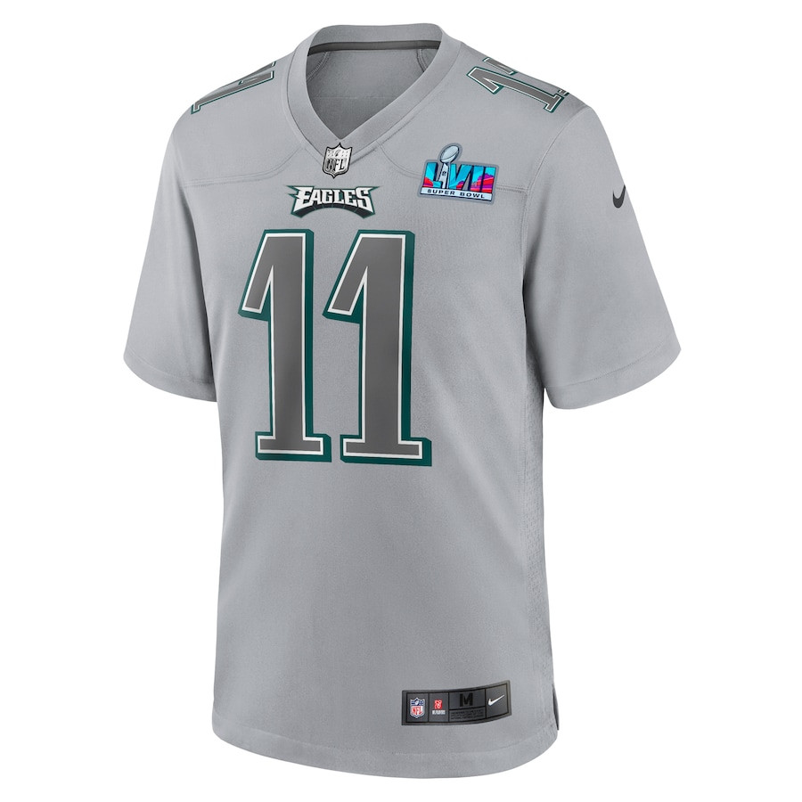 A.J. Brown 11 Philadelphia Eagles Super Bowl LVII Patch Atmosphere Fashion Game Stitched Jersey – Gray